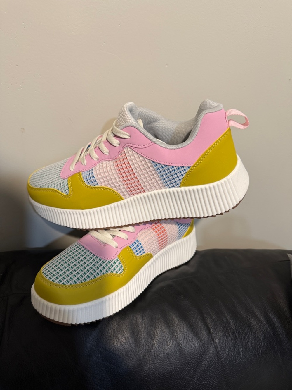 Women’s Pink & Yellow Fashion Knit Sneaker